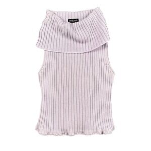 WilliSmith Lavender Purple Ribbed 100% Cotton Sleeveless Turtleneck Sweater M
